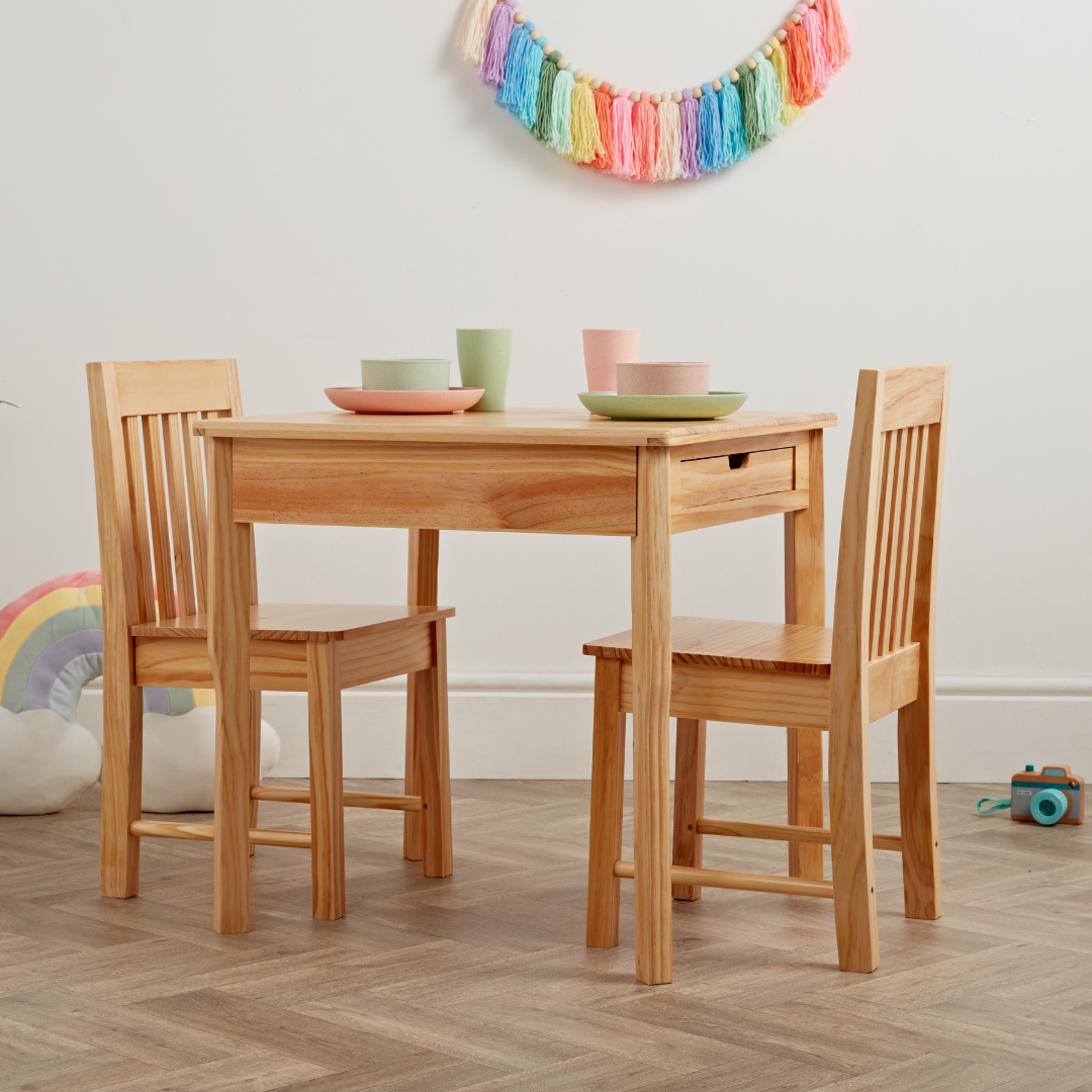 Haus Projekt Kids 3 Piece Play/Activity Pine Table and Chair Set (age 3-8)