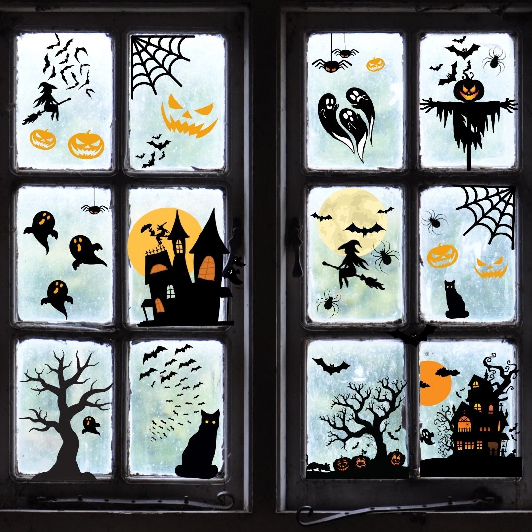 Haus Projekt 53 PCS Halloween Window Stickers, 8x A4 sheets, Reusable Halloween Window Decorations