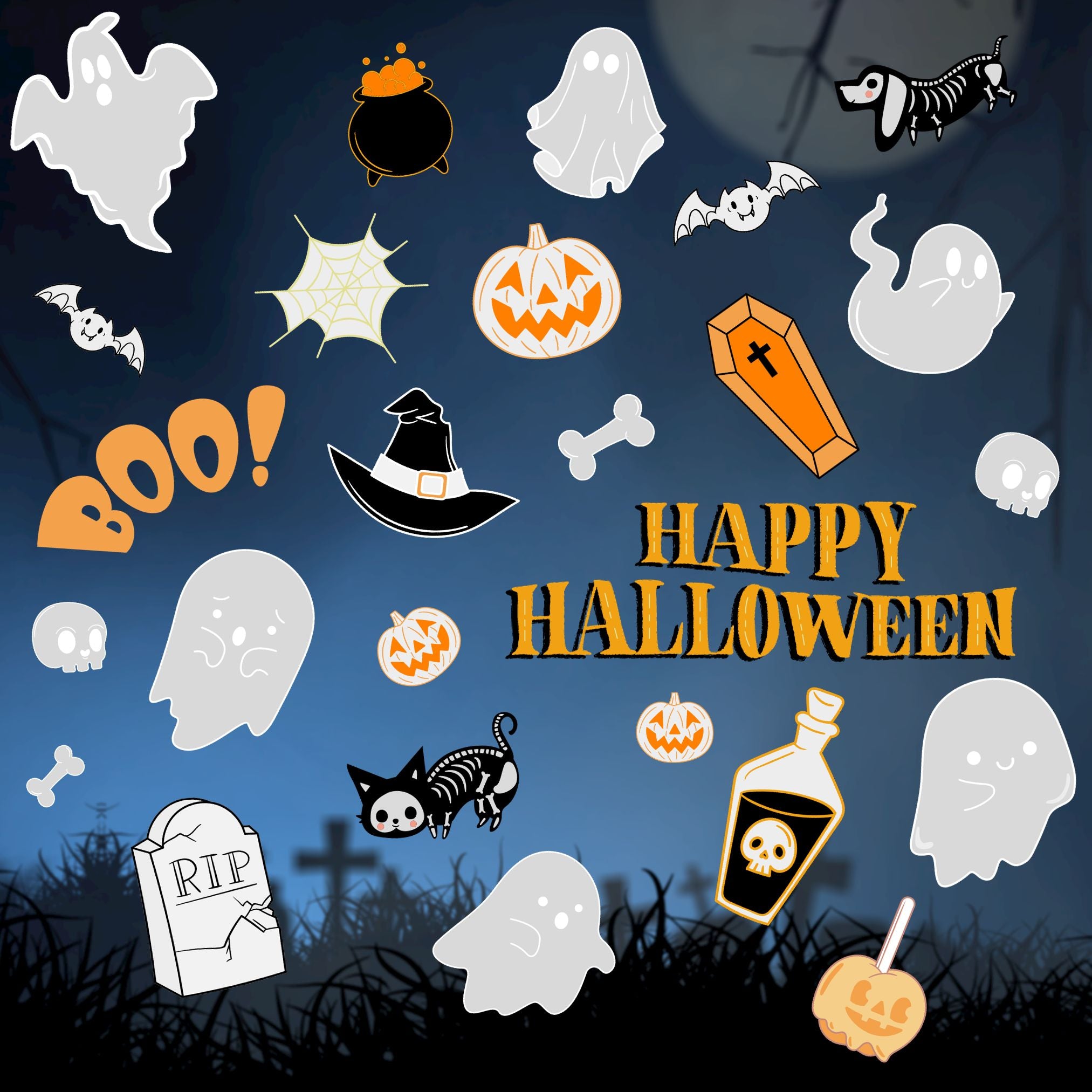 Haus Projekt 62 PCS Halloween Window Stickers, 8x A4 sheets, Reusable Halloween Window Decorations