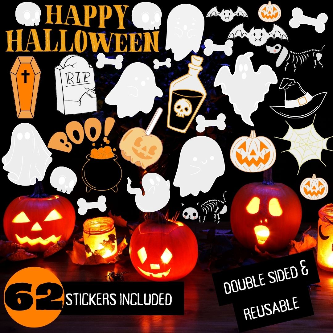 Haus Projekt 62 PCS Halloween Window Stickers, 8x A4 sheets, Reusable Halloween Window Decorations