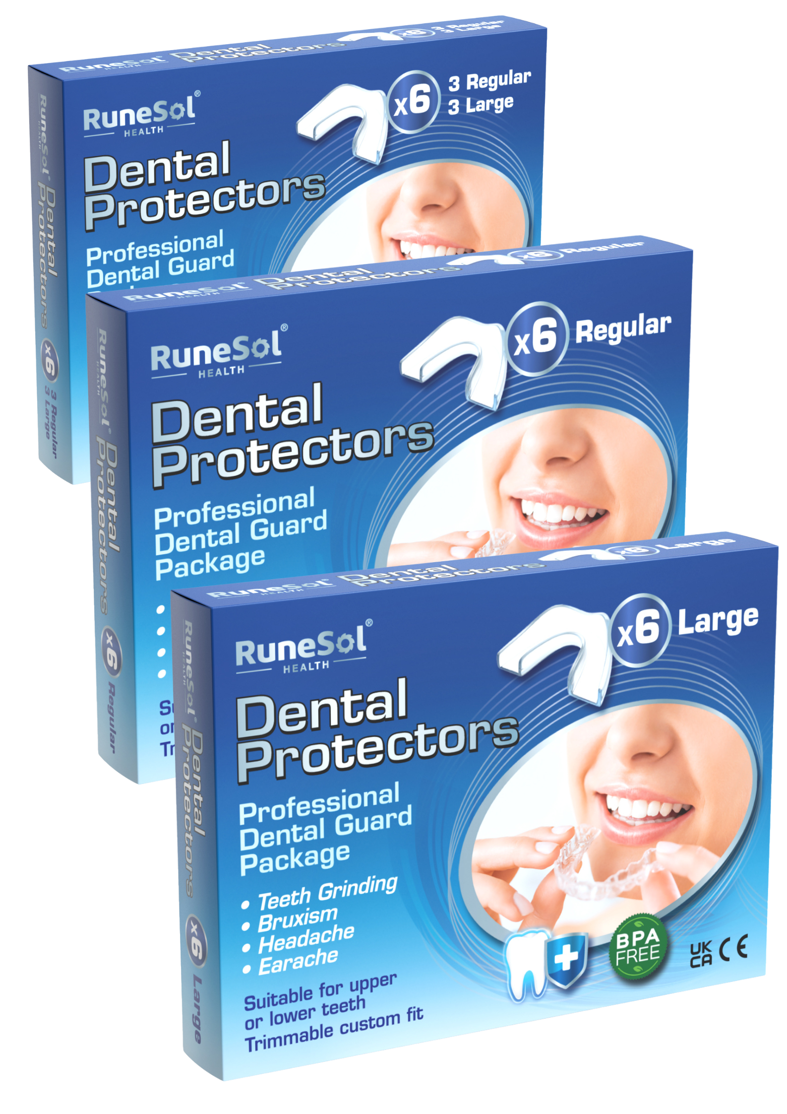 RuneSol 6 x UK Designed Teeth Sleeping Guards for Night Grinding, Class 1 Medical Device Accredited in The UK (UKCA) and EU (CE), BPA Free