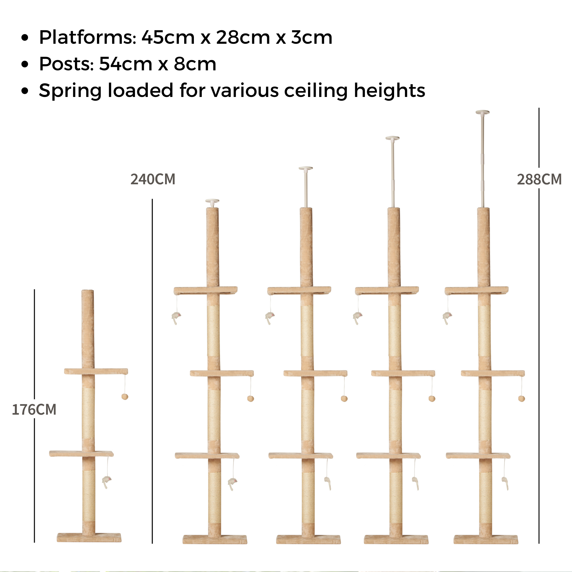 RuneSol Floor to Ceiling Plush Cat Tree 240-288cm