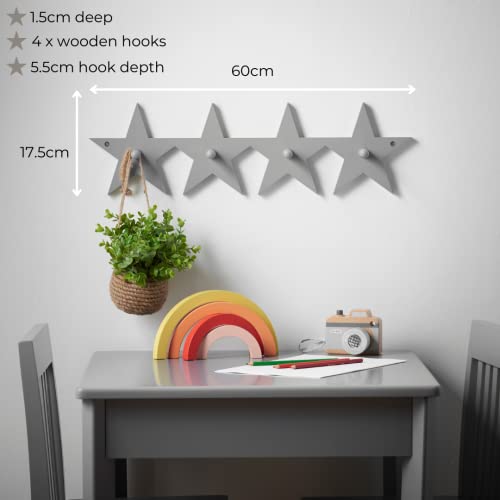 Haus Projekt Star Storage Wall Hooks Grey, 60W x 17.5H x 1.5D (cm)