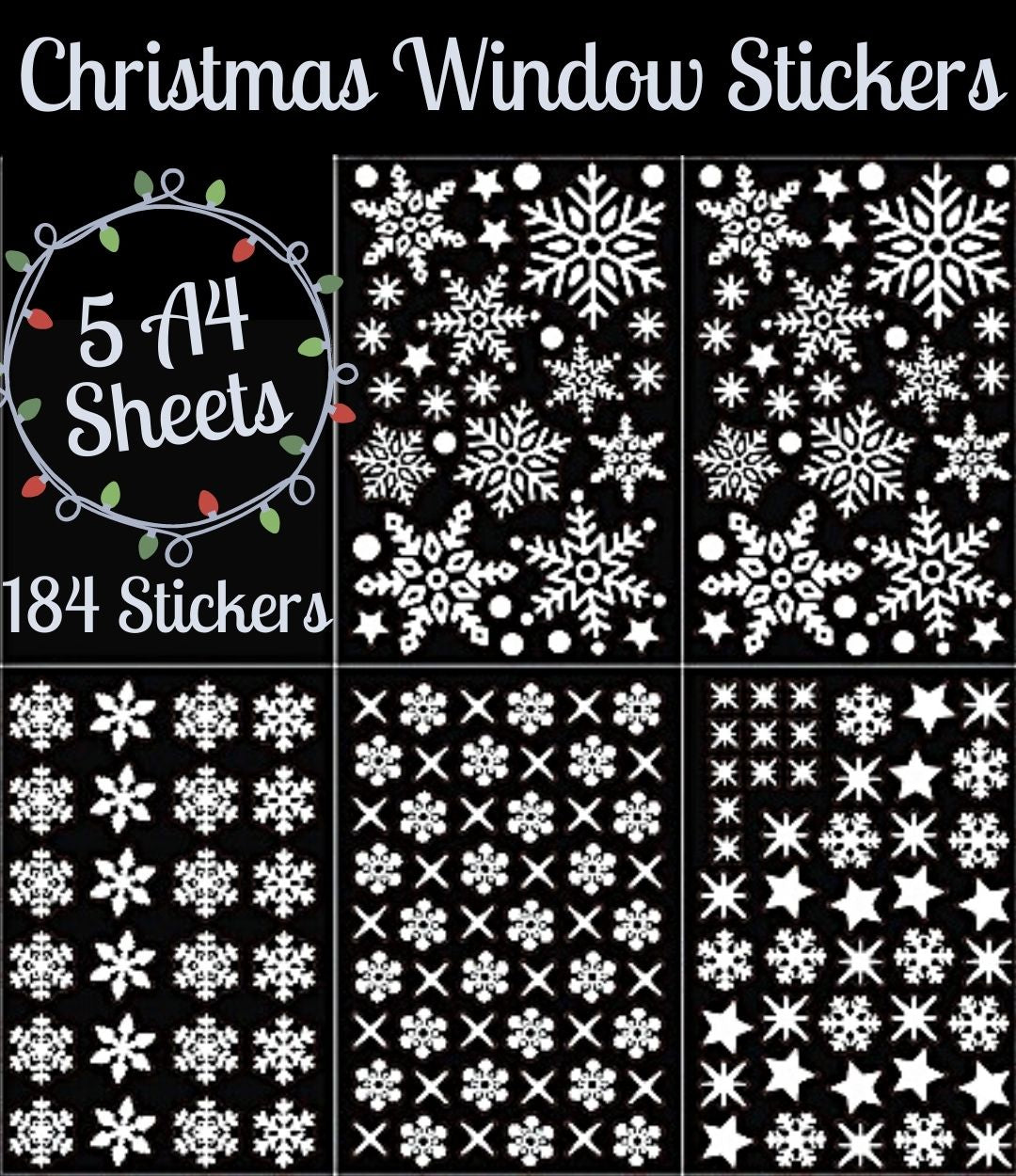 Haus Projekt 184 White Christmas Window Stickers, 5x A4 sheets, Reusable Christmas Window Decorations