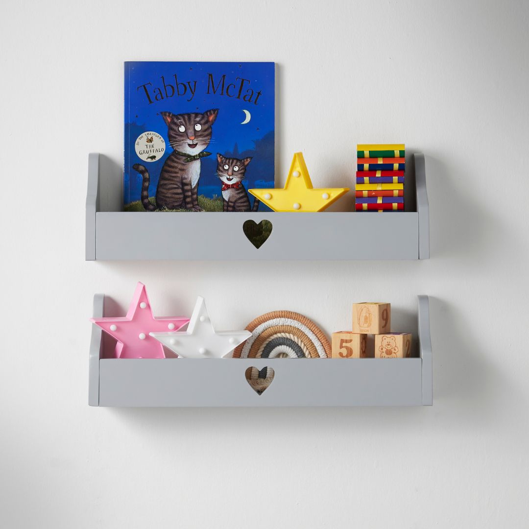 Haus Projekt Children’s Grey Heart Floating Wall Shelf, 50W x 10D x 16H (cm)