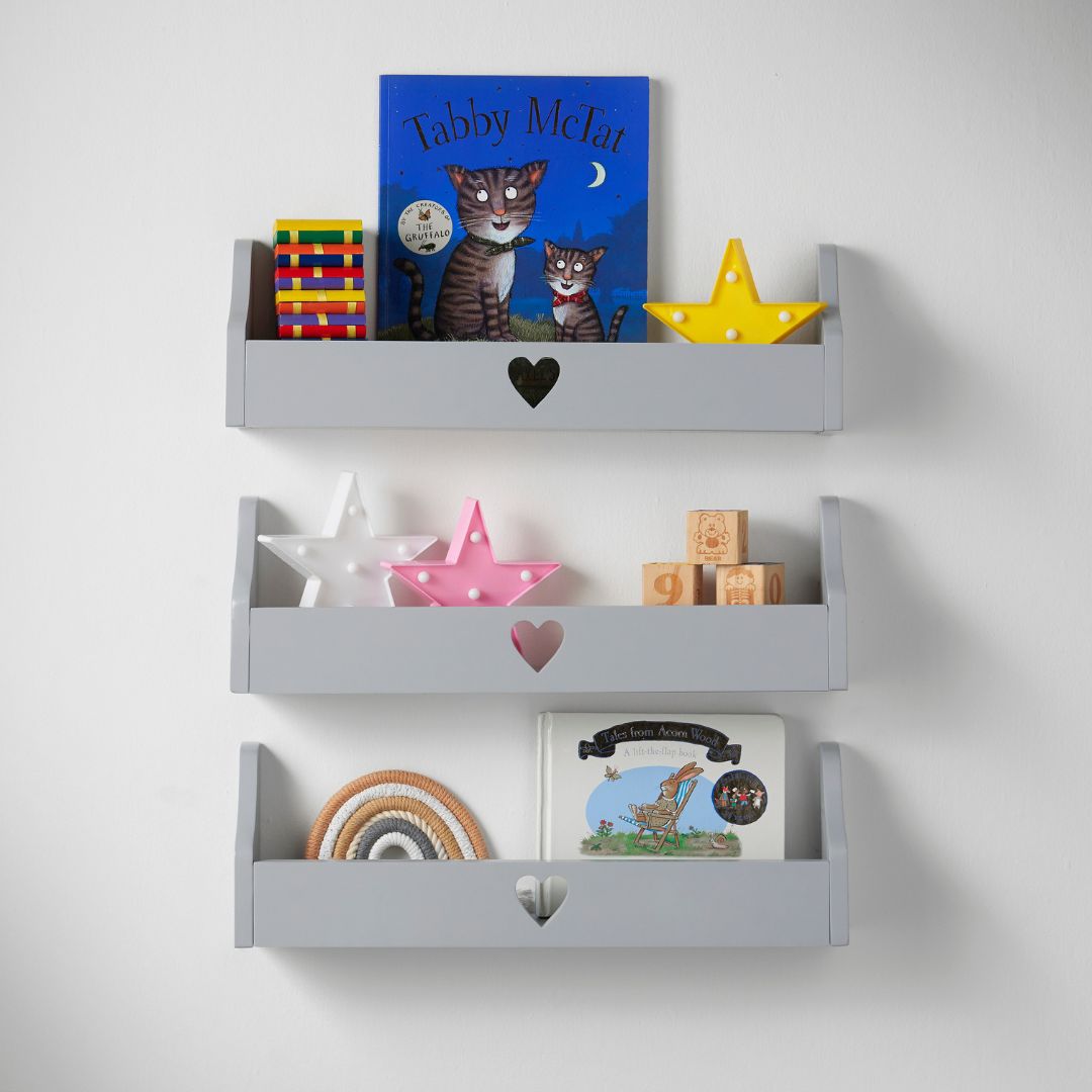 Haus Projekt Children’s Grey Heart Floating Wall Shelf, 50W x 10D x 16H (cm)