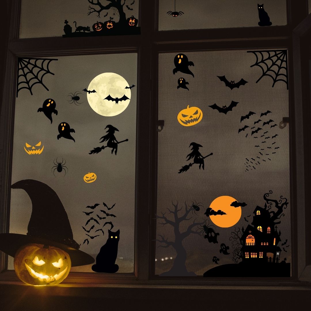 Haus Projekt 53 PCS Halloween Window Stickers, 8x A4 sheets, Reusable Halloween Window Decorations