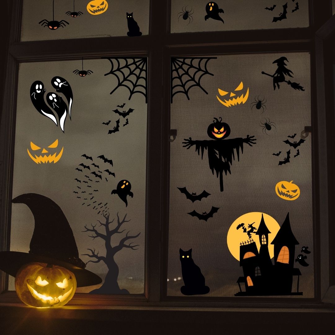 Haus Projekt 53 PCS Halloween Window Stickers, 8x A4 sheets, Reusable Halloween Window Decorations