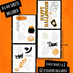 Haus Projekt 62 PCS Halloween Window Stickers, 8x A4 sheets, Reusable Halloween Window Decorations