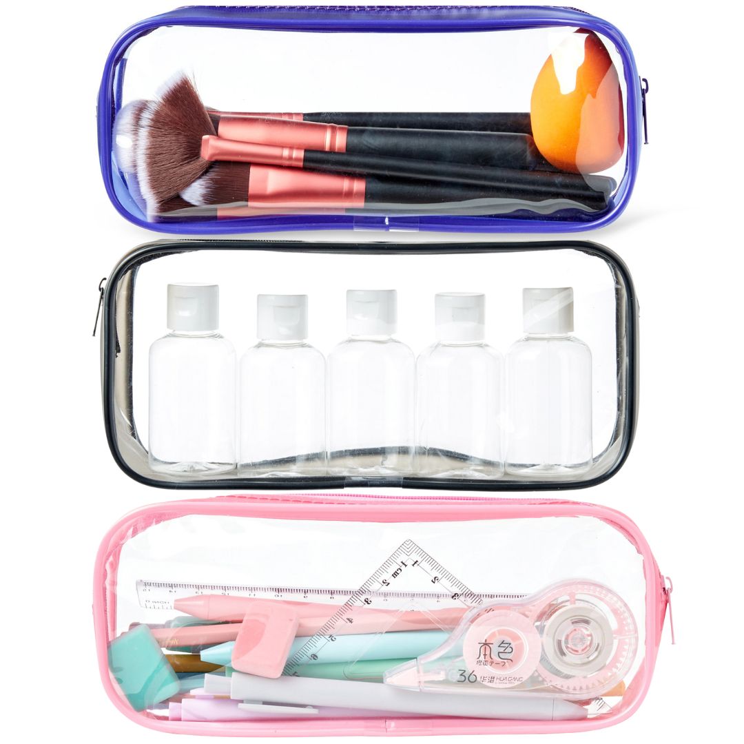 Soul Projekt Clear Rounded PENCIL CASE, Make Up Bag and Travel Organizer Pouch (21 x 8 x 3.5cm)