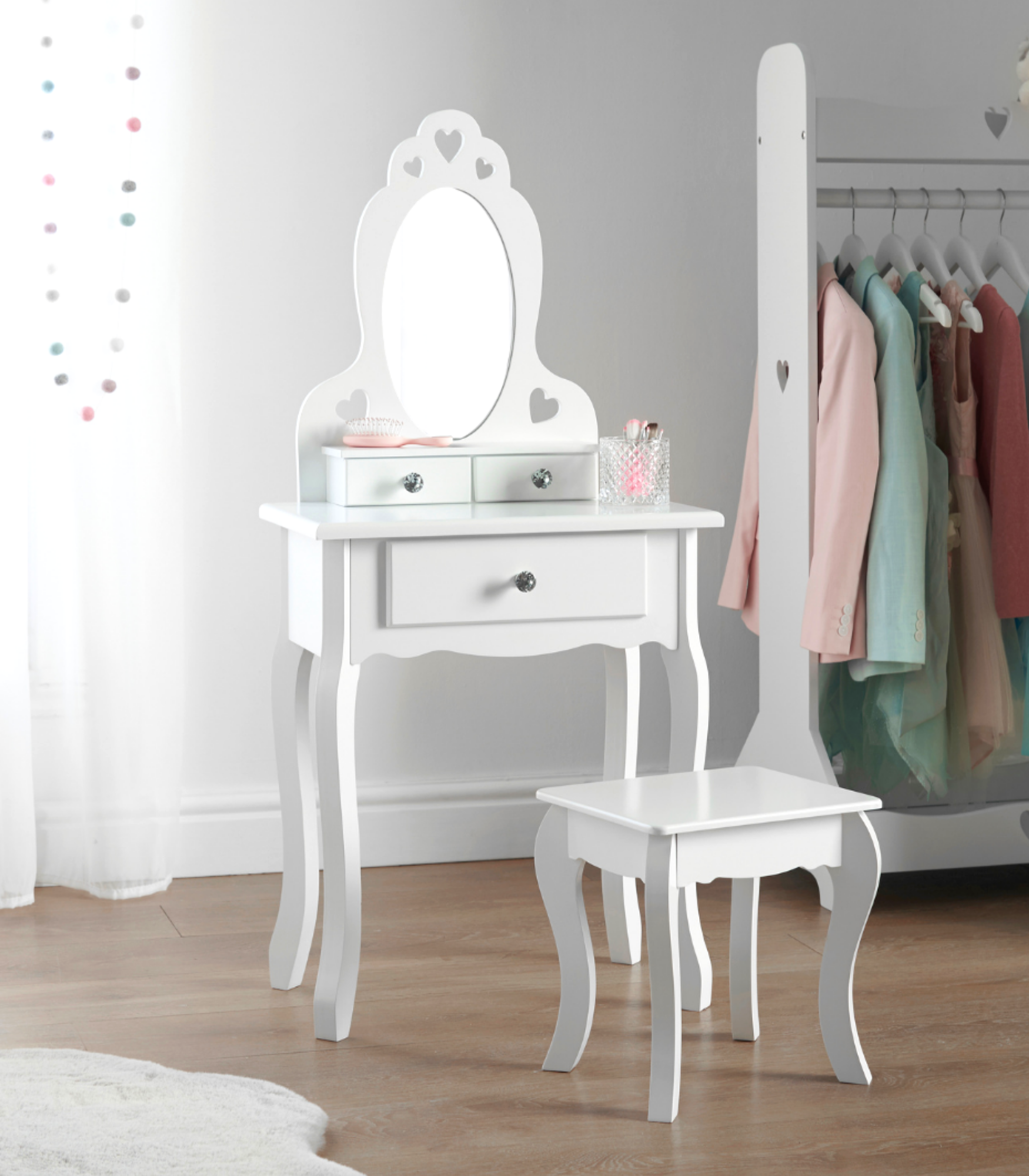 RuneSol Girls Dressing Table (Age 3-7yrs) With Mirror and Stool