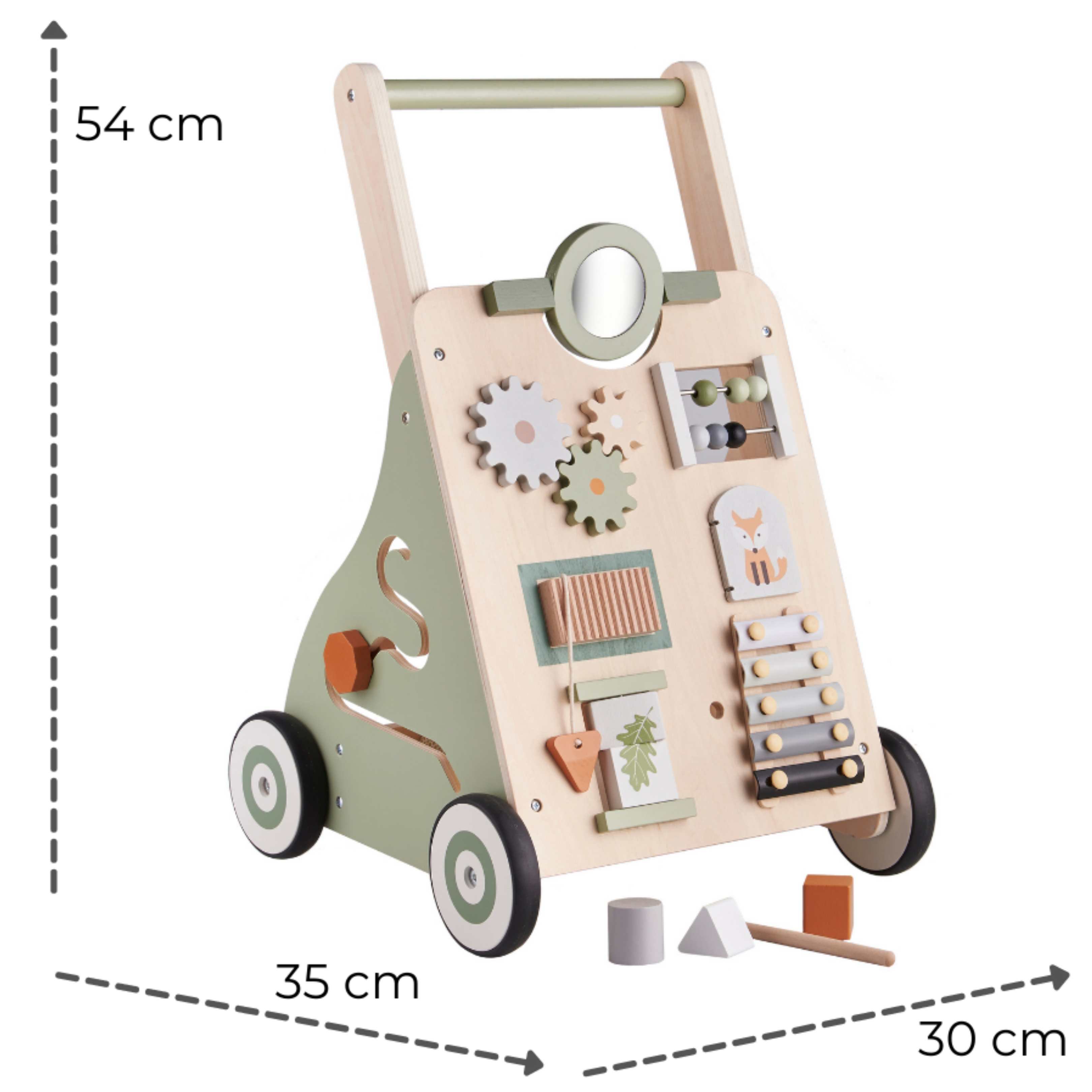 Haus Projekt Woodland Wooden Baby Walker, Activity Cart for Babies & Toddlers with Sensory Toys