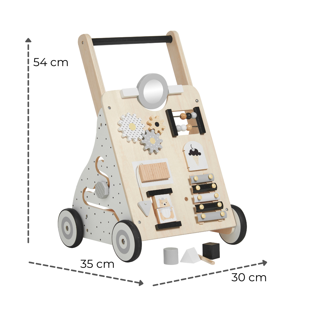 Haus Projekt Scandi Wooden Baby Walker, Activity Cart for Babies & Toddlers with Sensory Toys