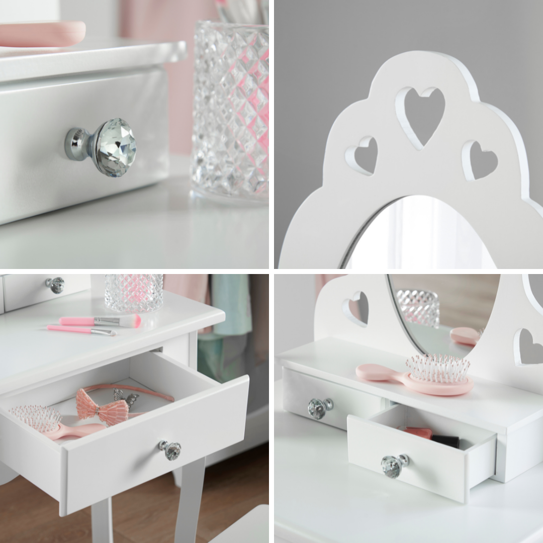 Childrens dressing table with mirror and stool hot sale