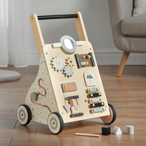 Haus Projekt Scandi Wooden Baby Walker, Activity Cart for Babies & Toddlers with Sensory Toys