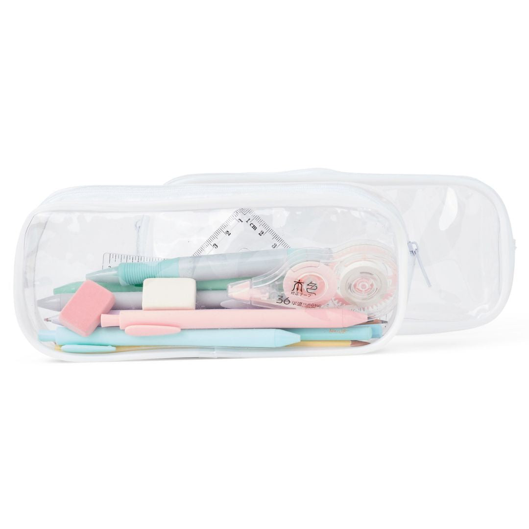 Soul Projekt Clear Rounded PENCIL CASE, Make Up Bag and Travel Organizer Pouch (21 x 8 x 3.5cm)