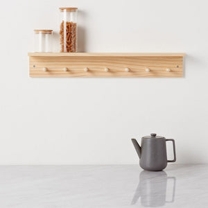 Haus Projekt Wall Shelf with 7 Pegs, Pine, 72W x 11.5H x 11.5D (cm)