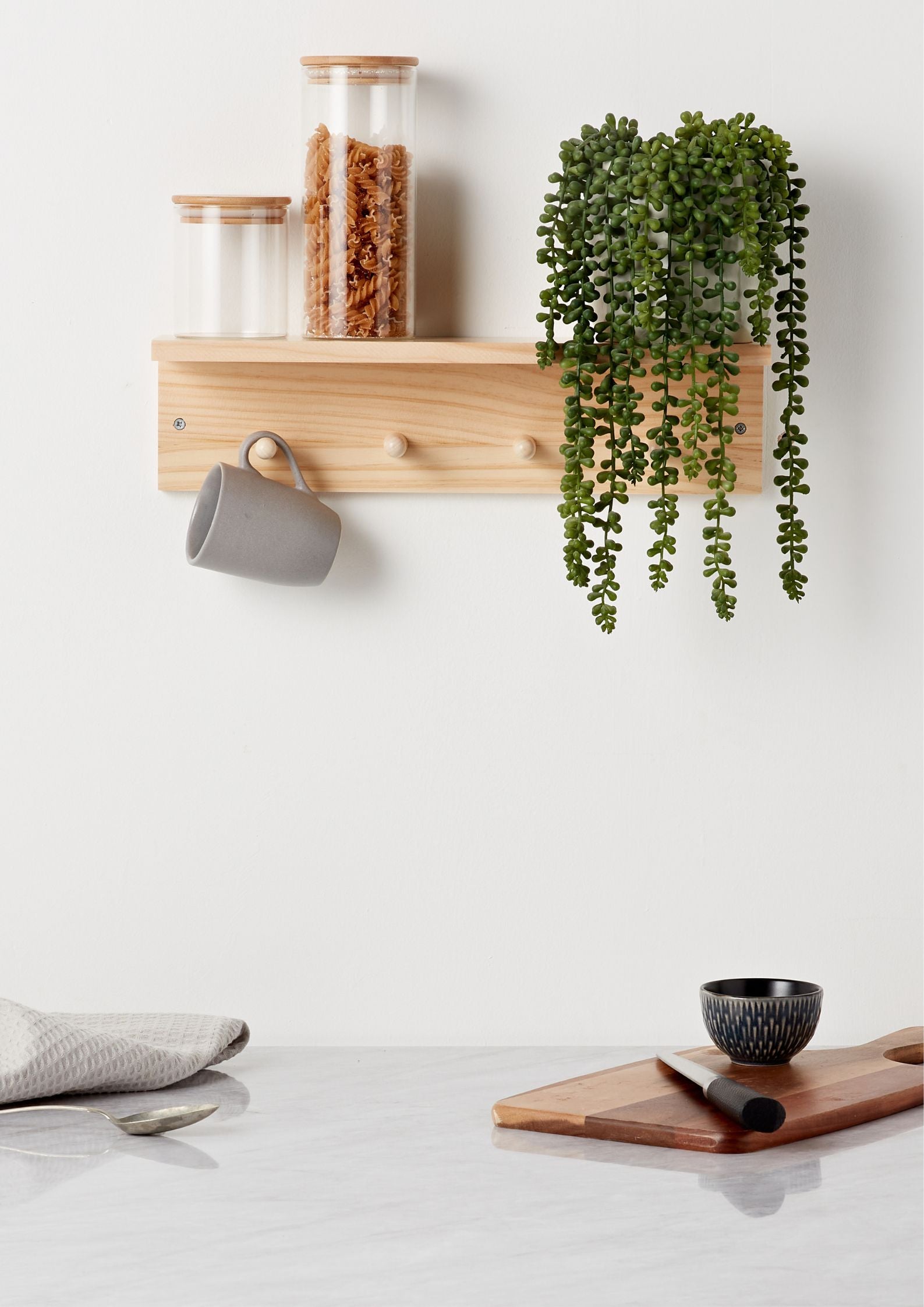 Haus Projekt Pine Shelf with 4 Pegs, 11.5H x 45W x 11.5D (cm)
