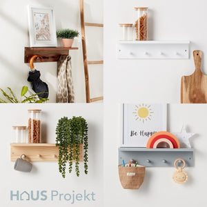 Haus Projekt Pine Shelf with 4 Pegs, 11.5H x 45W x 11.5D (cm)