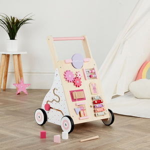 Haus Projekt Blossom Wooden Baby Walker, Activity Cart for Babies & Toddlers with Sensory Toys
