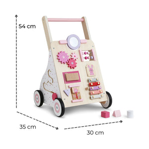 Haus Projekt Blossom Wooden Baby Walker, Activity Cart for Babies & Toddlers with Sensory Toys