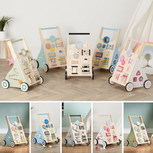 Haus Projekt Scandi Wooden Baby Walker, Activity Cart for Babies & Toddlers with Sensory Toys