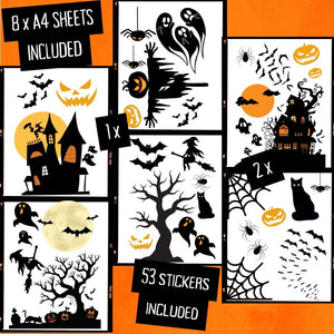 Haus Projekt 53 PCS Halloween Window Stickers, 8x A4 sheets, Reusable Halloween Window Decorations