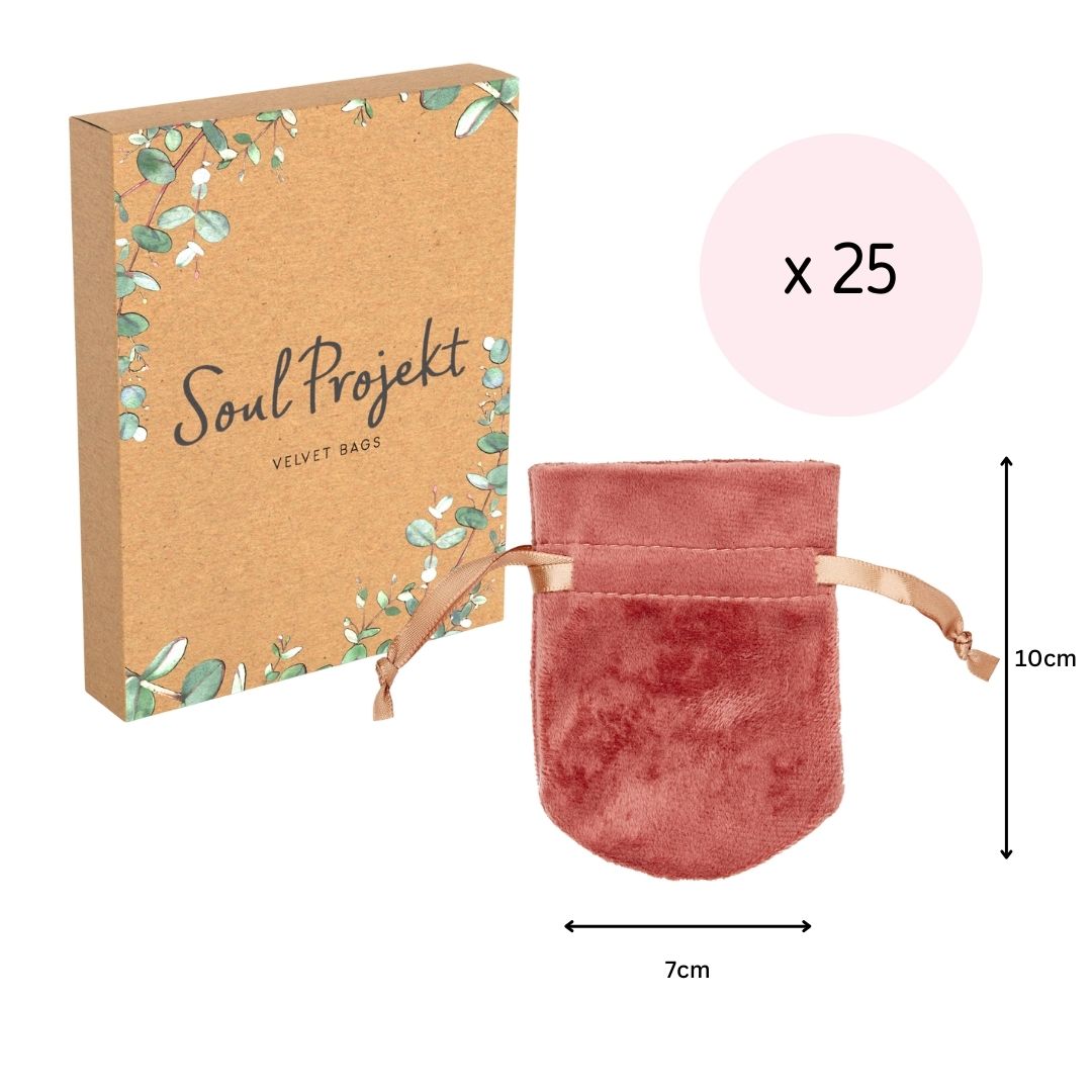 Soul Projekt Small Rounded Velvet Gift Bags, 25 Pack, 7x10, Jewellery Pouches, Drawstring Bag for Wedding Favours