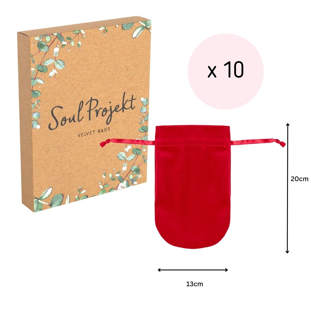 Soul Projekt Large Rounded Velvet Gift Bags, 10 Pack, 13x20, Jewellery Pouches, Drawstring Bag for Wedding Favours