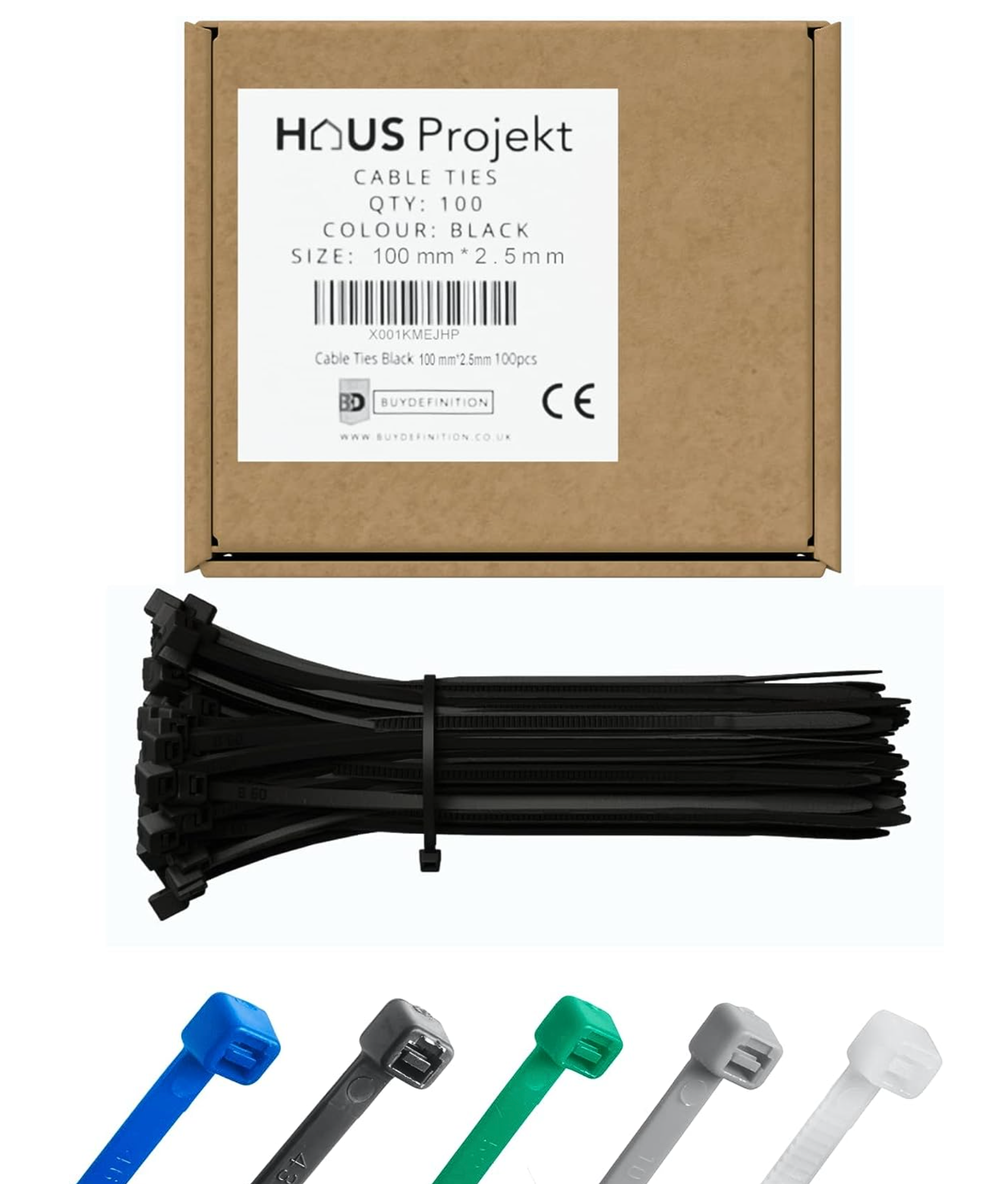Haus Projekt 100x2.5mm Small Cable Ties, 100pcs Premium Industrial Zip Ties