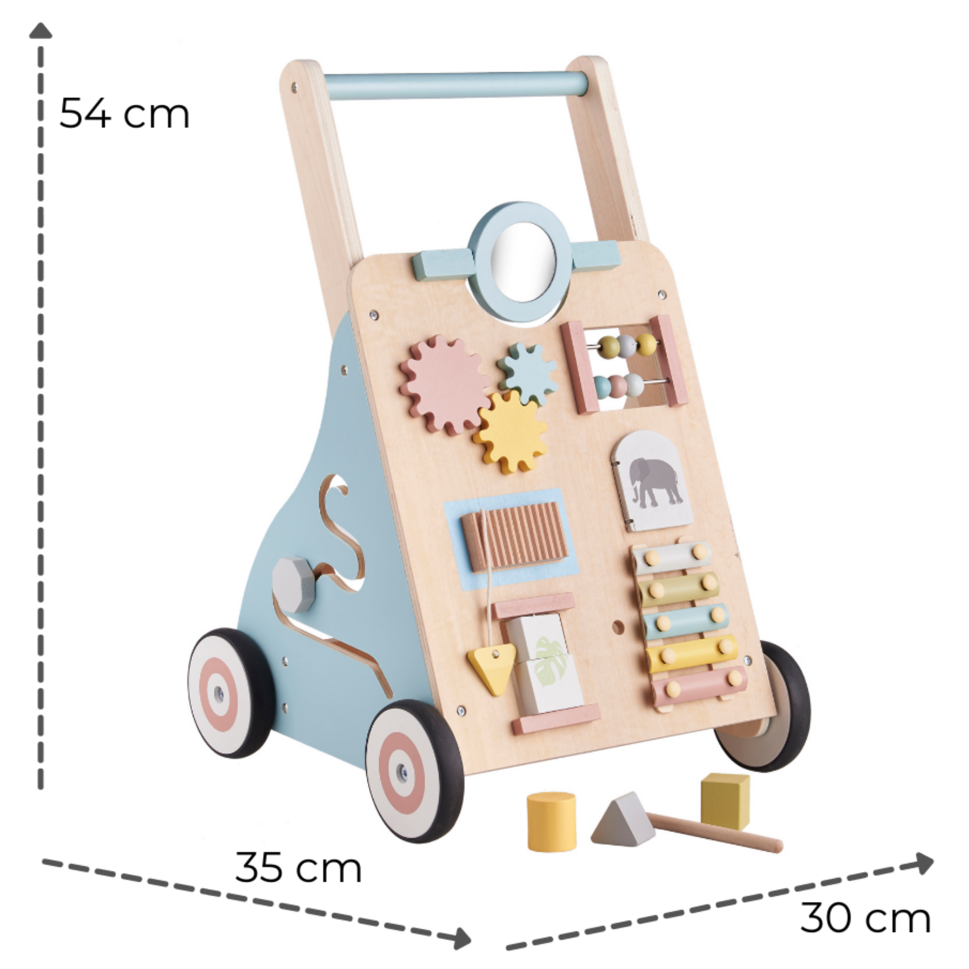Haus Projekt Safari Wooden Baby Walker, Activity Cart for Babies & Toddlers with Sensory Toys