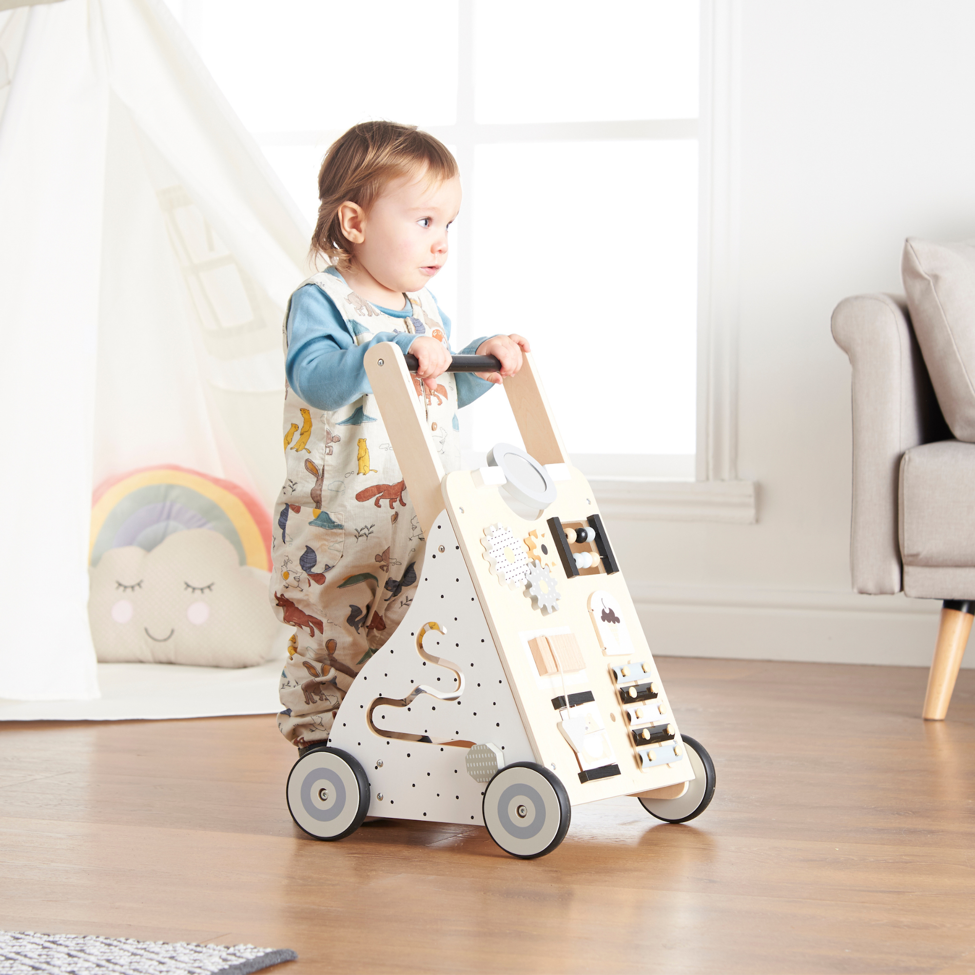 Haus Projekt Scandi Wooden Baby Walker Activity Cart for Babies
