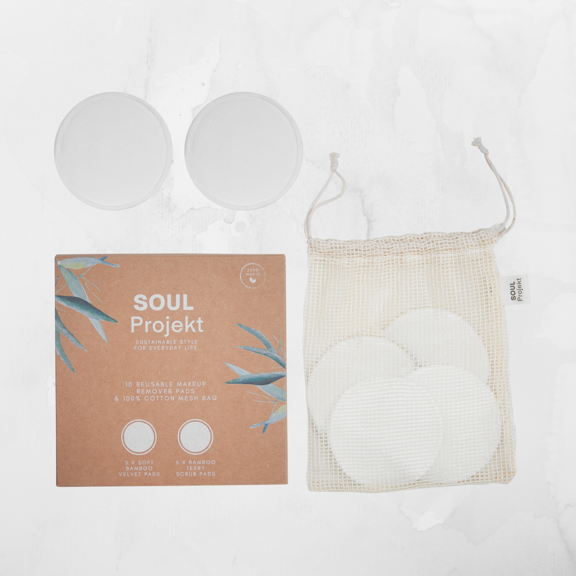 Soul Projekt Reusable Cotton Pads (10 Pack), 100% Organic Bamboo Cotton