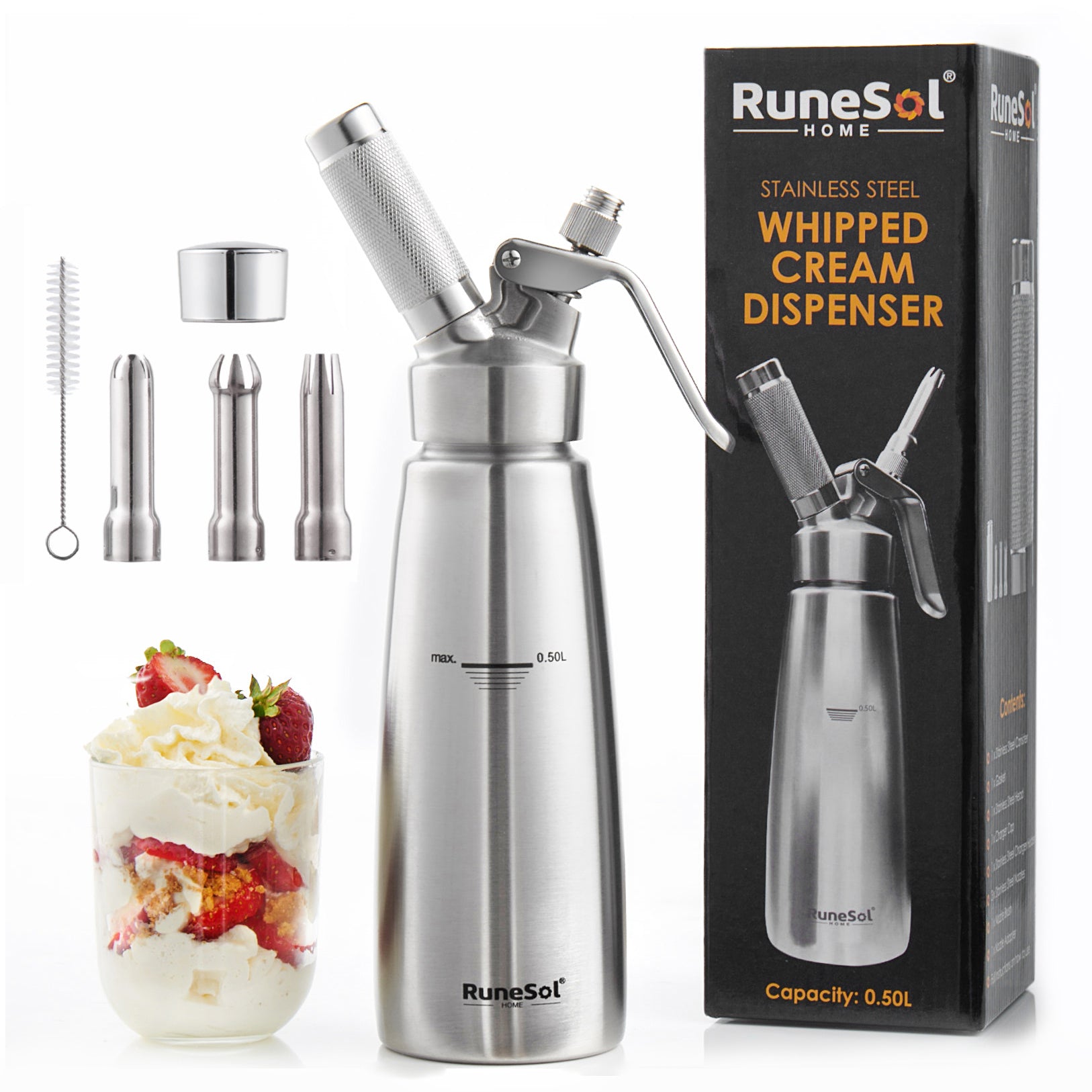 RuneSol Premium Stainless Steel Whipped Cream Dispenser
